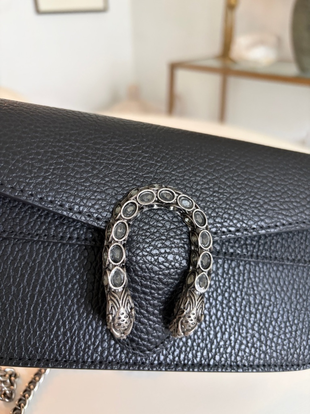 Black Leather Shoulder Bag with Silver Horsebit Accent - Picture 9 of 14